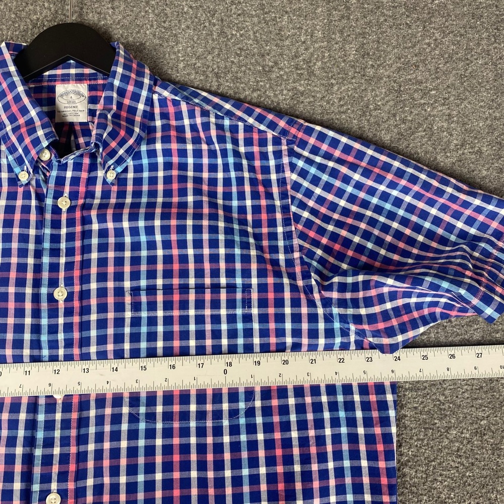 Brooks Brothers Navy, Pink & Light Blue Plaid Button-Down Shirt - Picture 5 of 12
